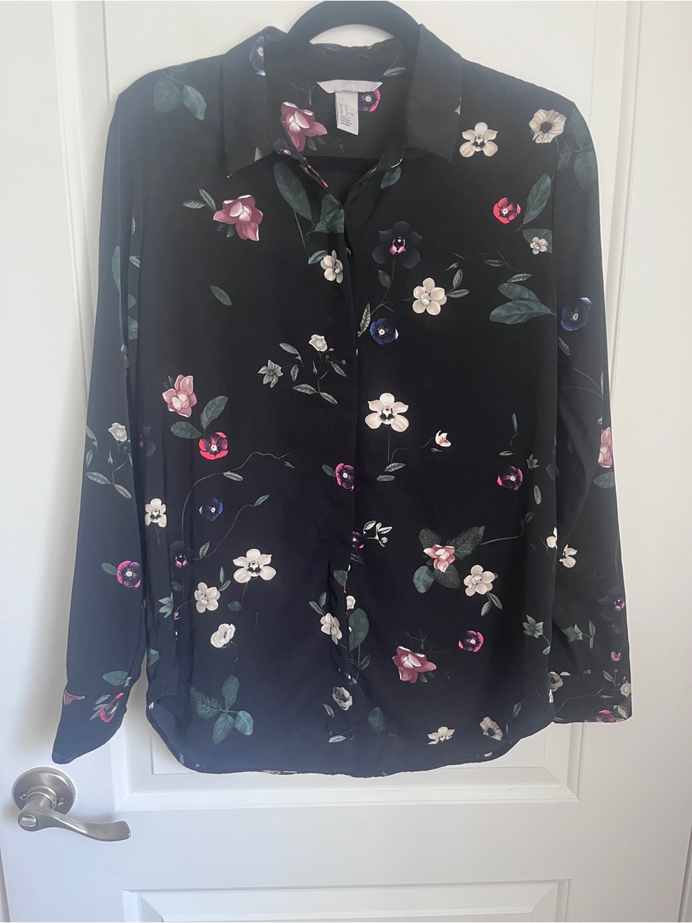 H&M Black Floral Button-Down Shirt - Size 10